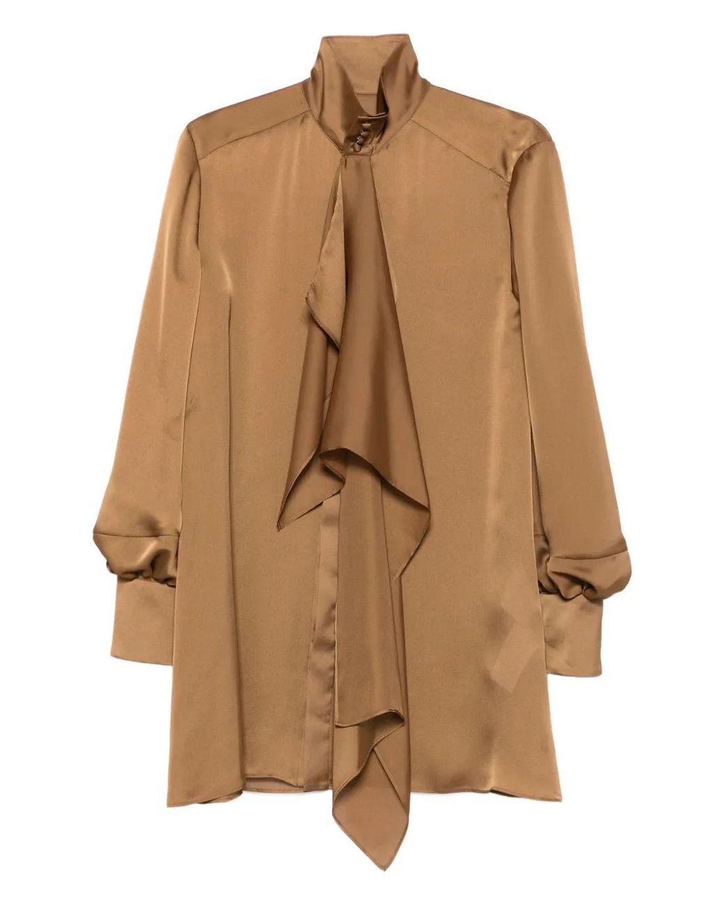 Sacai Brown High-Neck Ruffled Shirt