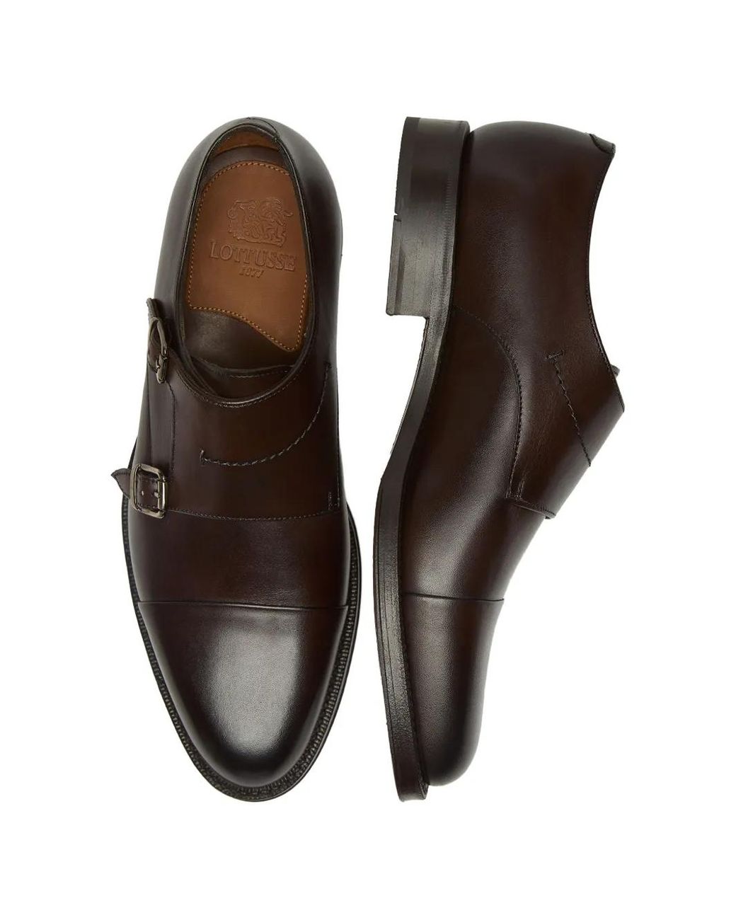 Lottusse Brown Premium Double-Buckle Monk Shoes for men