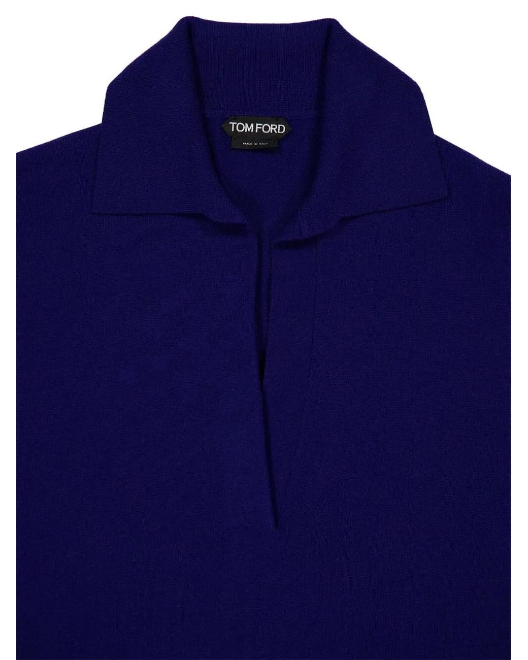 Tom Ford Blue Polo V-Neck Cashmere Knit Top