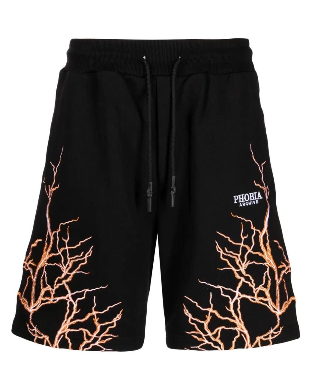 Phobia Black Lightning-Embroidered Track Shorts for men