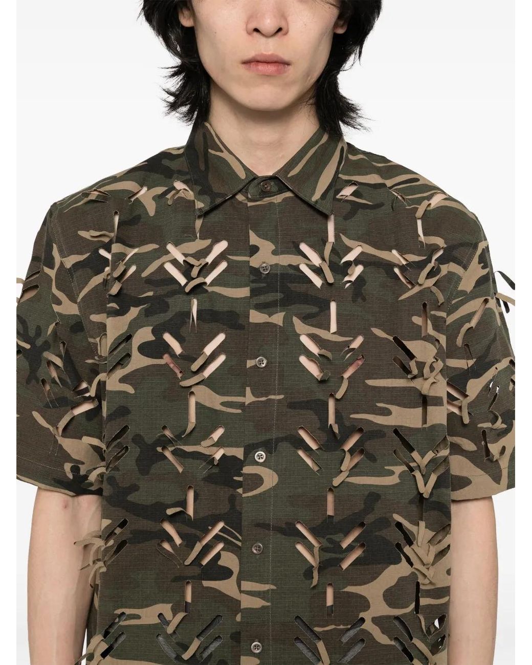 JUNTAE KIM Green Laser-Slashed Shirt for men