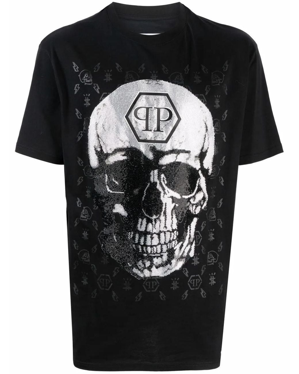 Philipp Plein Black Gem-Embellished Skull Logo-Graphic T-Shirt