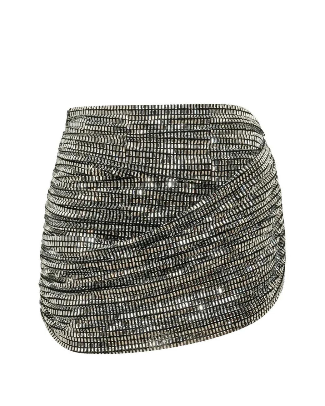 Self-Portrait Gray Crystal-Embellished Ruched Mini Skirt