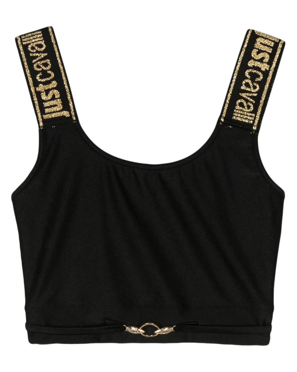 Just Cavalli Black Logo-Plaque Cropped Top