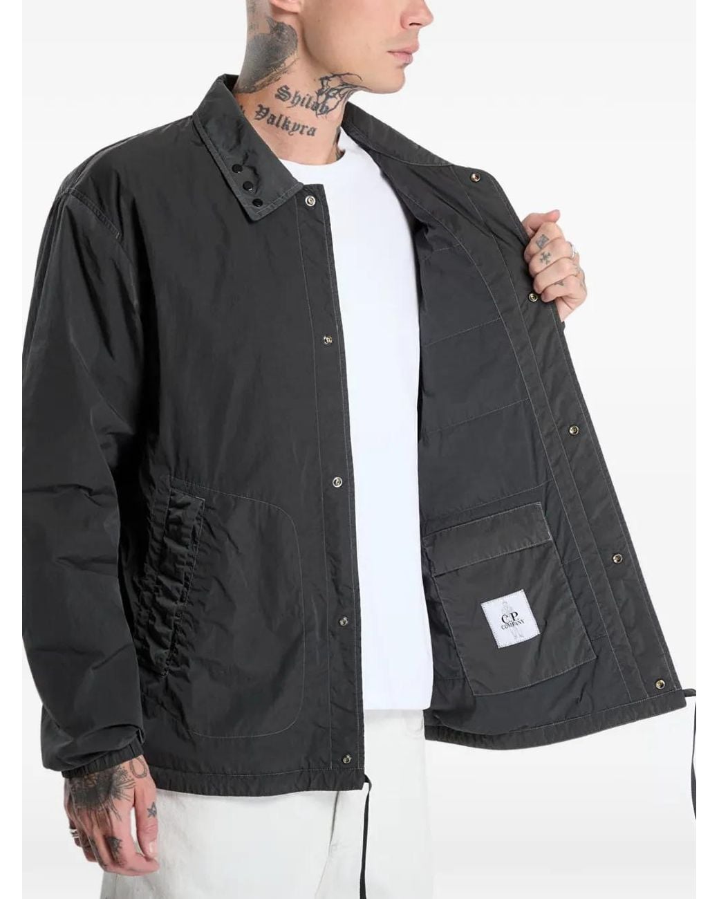 C P Company Gray Heavy Chrome-R Coach Lens Jacket for men