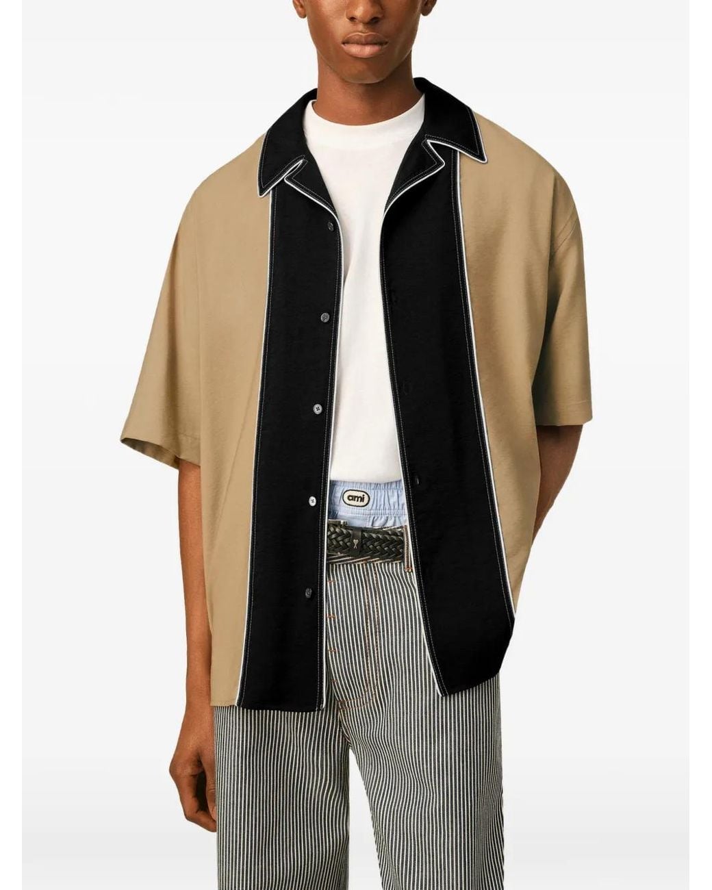 AMI Multicolor Viscose Twill Short Sleeves Shark Collar Boxy Fit Shirt for men