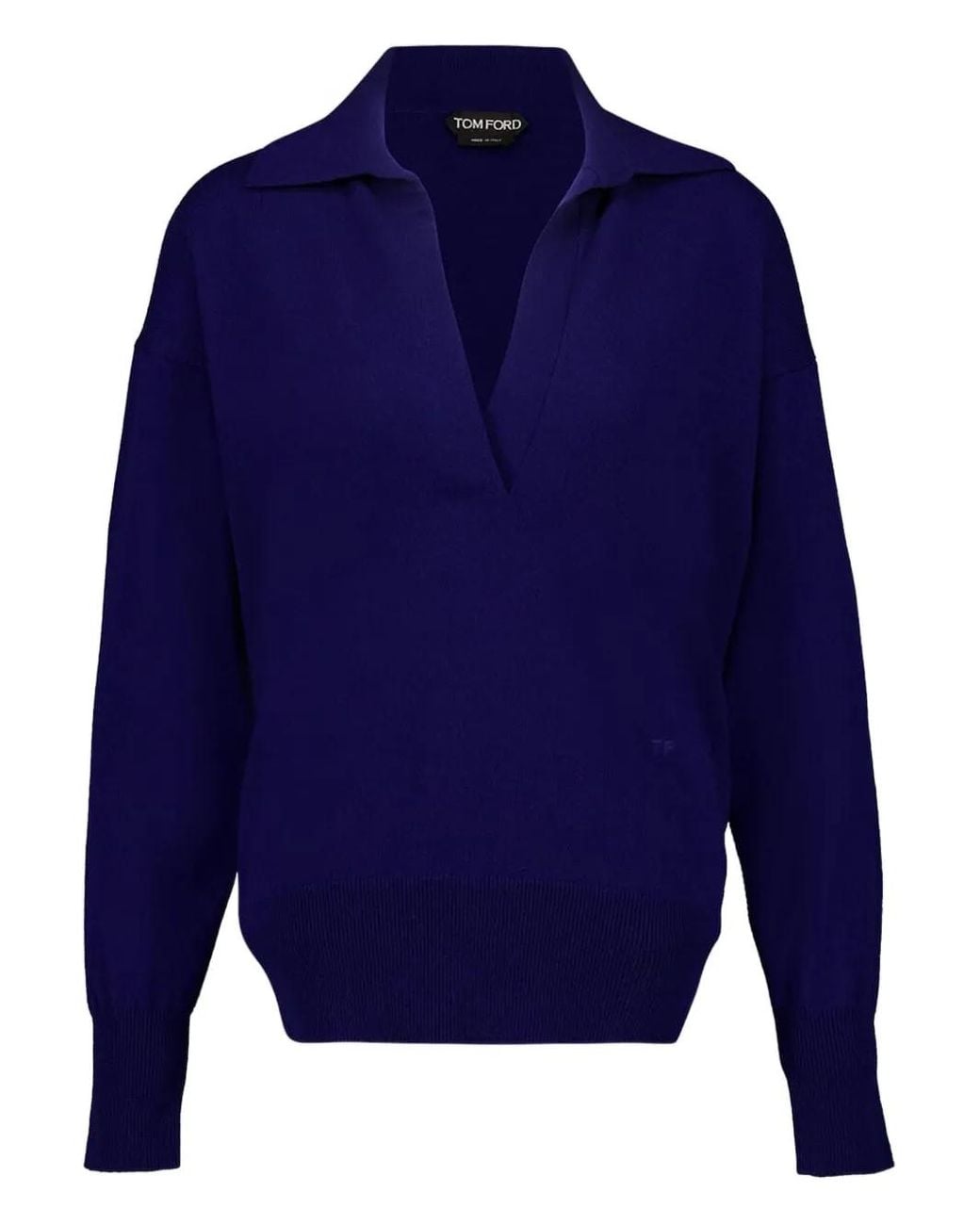 Tom Ford Blue Polo V-Neck Cashmere Knit Top