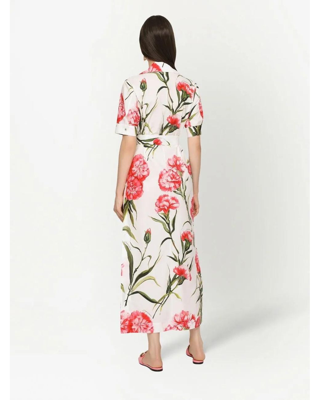 Dolce & Gabbana Red Floral-Print Shirt Dress