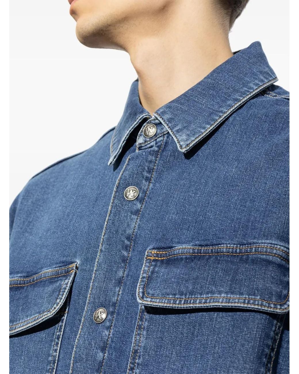 Palm Angels Blue Logo-Print Denim Shirt Jacket for men
