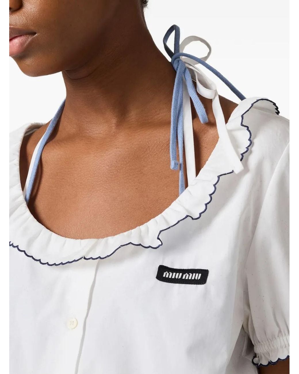 Miu Miu White Embroidered Poplin Crop Top