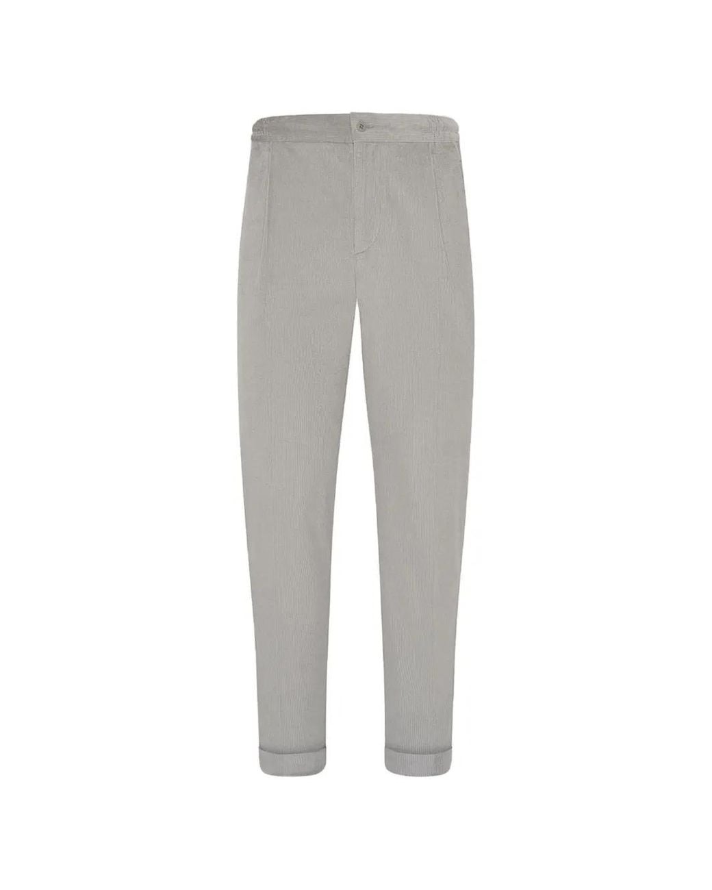 Kiton Gray Pleated Corduroy Trousers for men