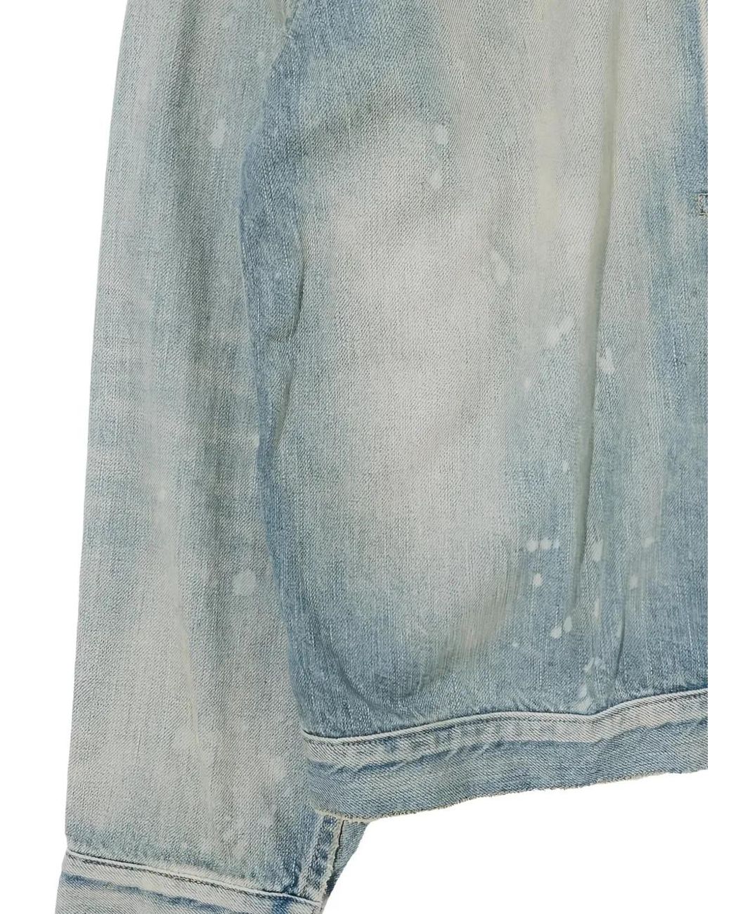 A.PRESSE Blue Bleached-Effect Pleated Denim Jacket for men