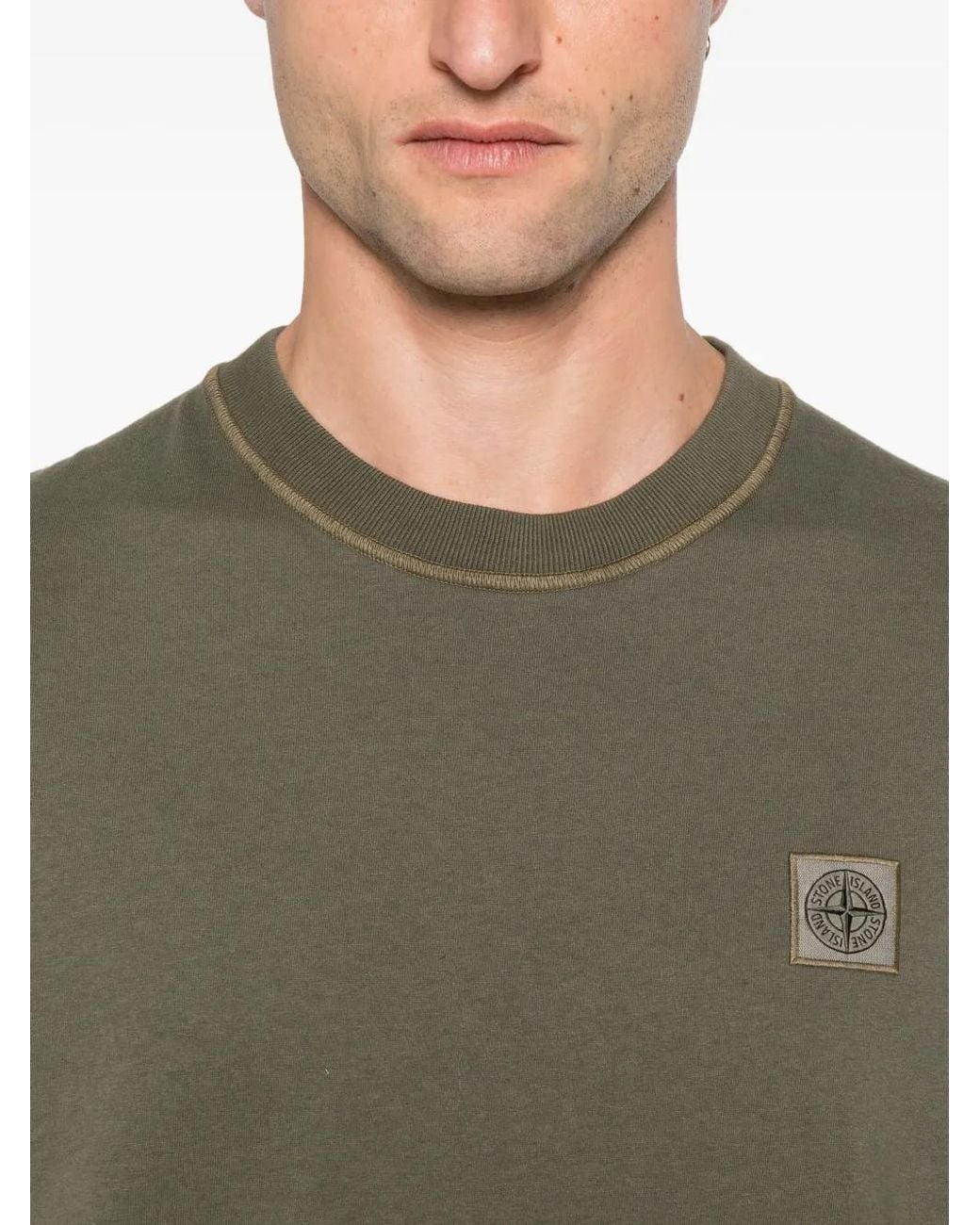 Stone Island Green Compass-Patch Cotton T-Shirt for men