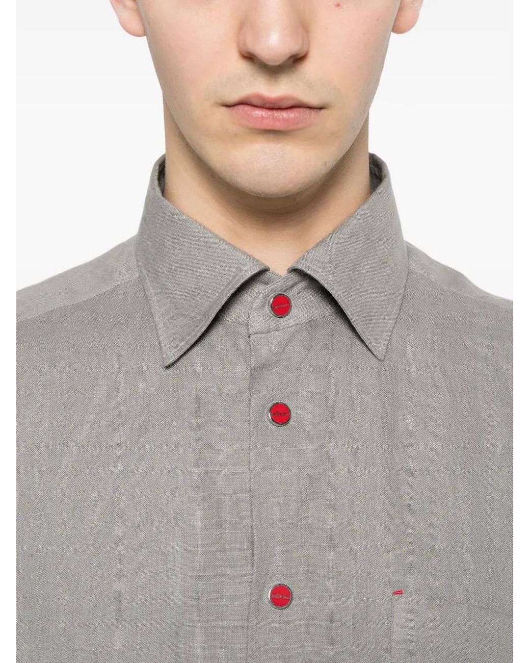 Kiton Gray Snap-Button Patch-Pocket Shirt for men