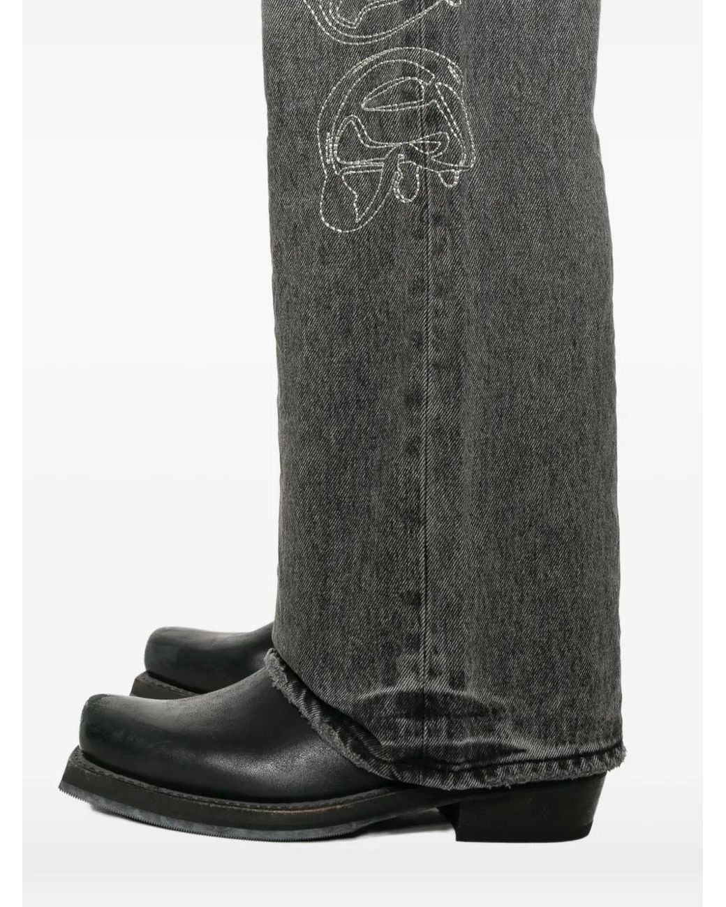 Purple Brand Gray Embroidered Wide-Leg Jeans for men