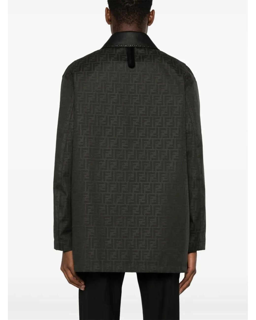 Fendi Black Ff-Jacquard Waxed Coat for men