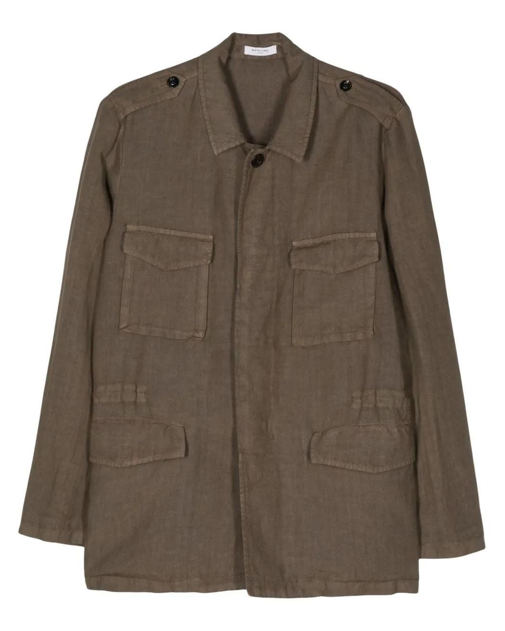 Boglioli Brown Garment-Dyed Linen Field Jacket for men