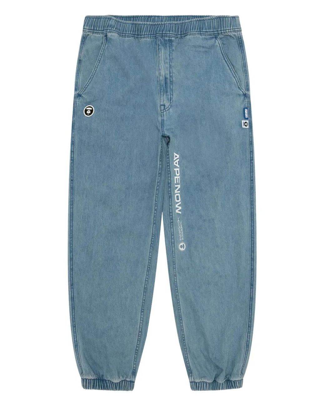 Aape By A Bathing Ape Blue Logo-Appliqué Elasticated Regular Jeans for men