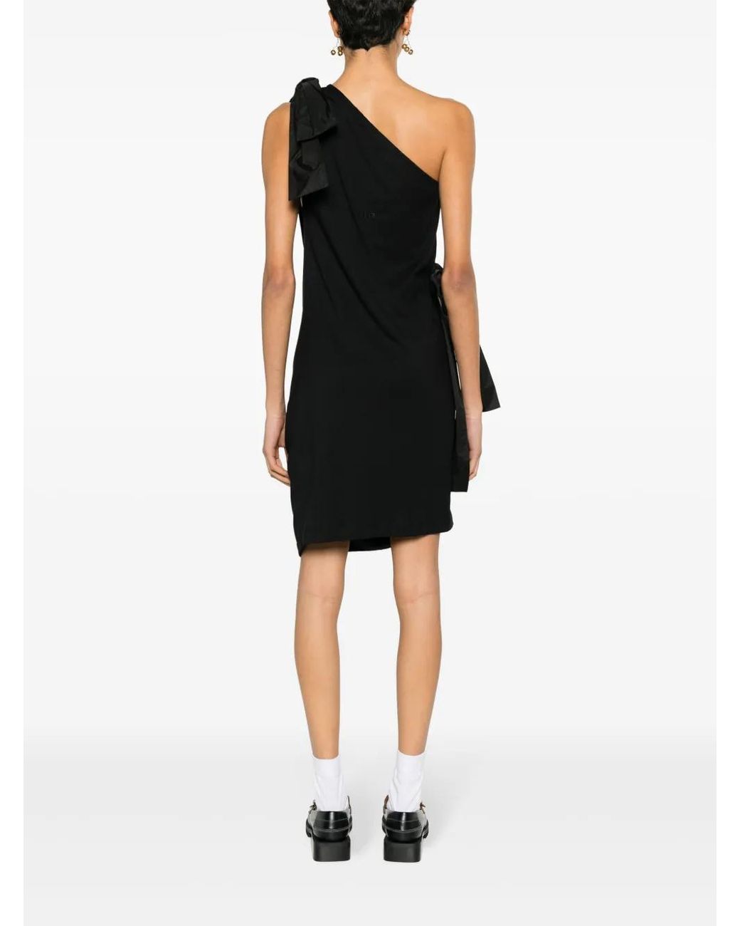 MSGM Black One-Shoulder Bow-Detailed Dress