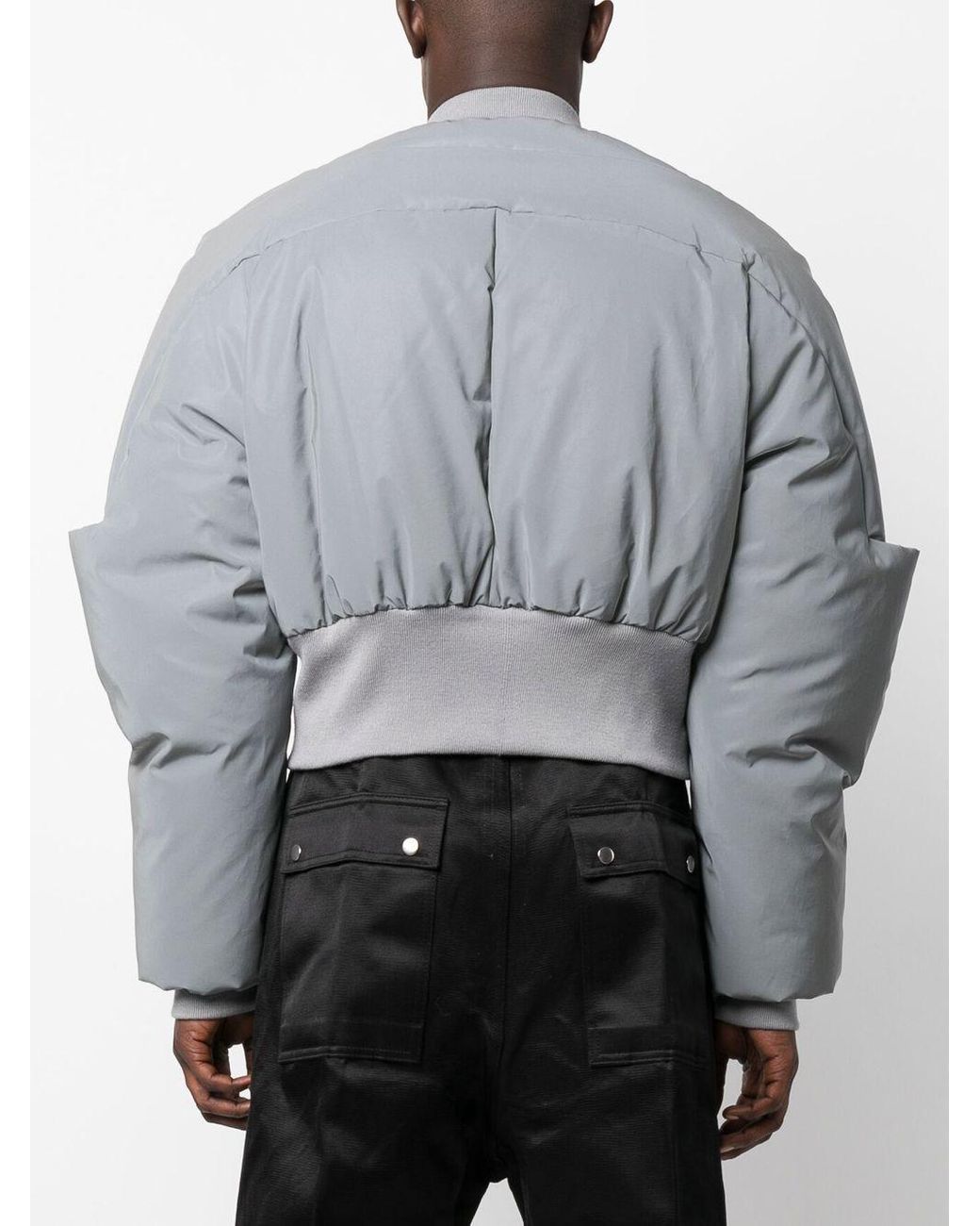 Rick Owens Girdered Reflective Cropped Bomber Jacket in Blue for Men | Lyst