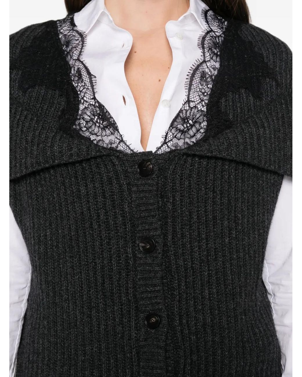 Liviana Conti Black Lace-Trim Cardigan