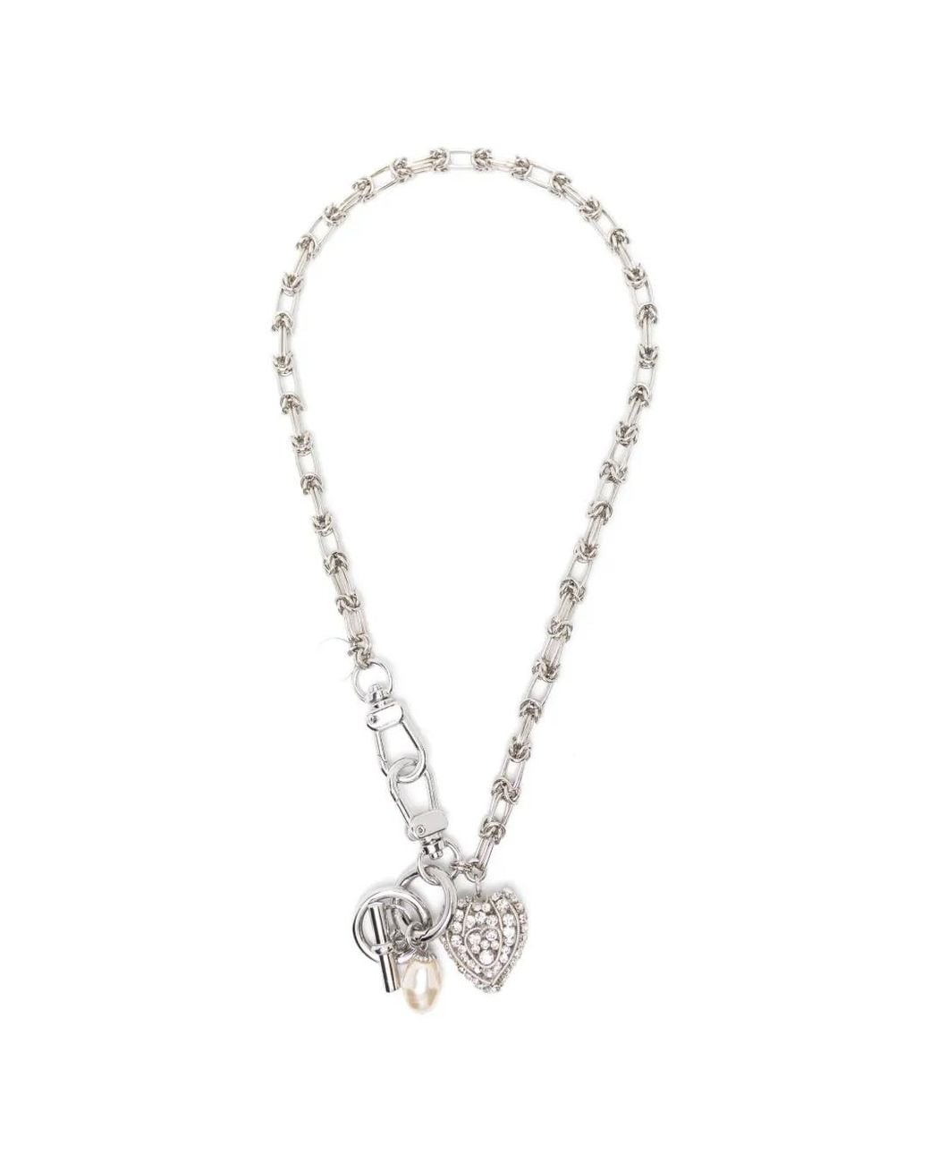 N°21 White Collier À Pendentif Cœur Serti De Cristaux