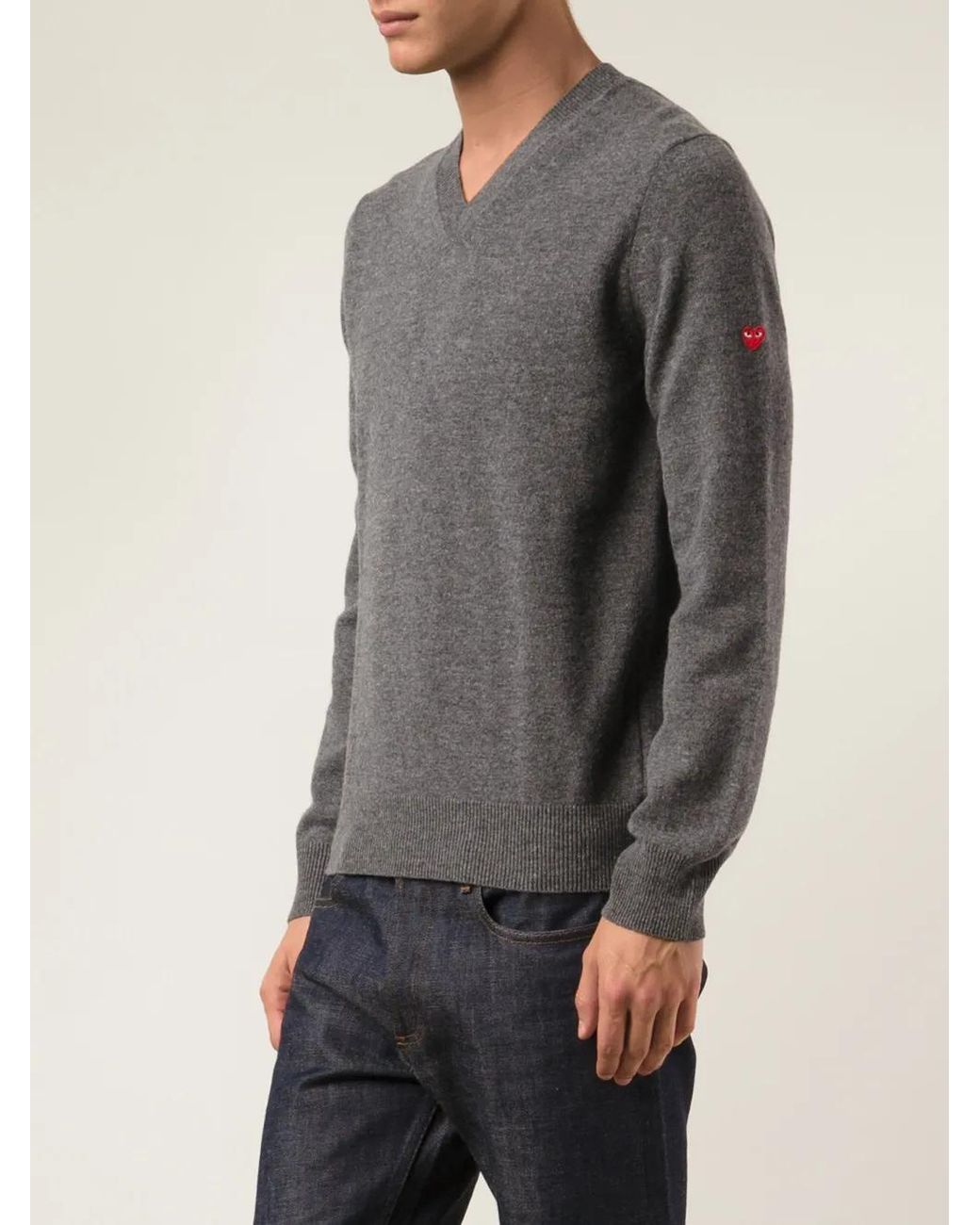 COMME DES GARÇONS PLAY Gray Mini Heart V-Neck Sweater for men