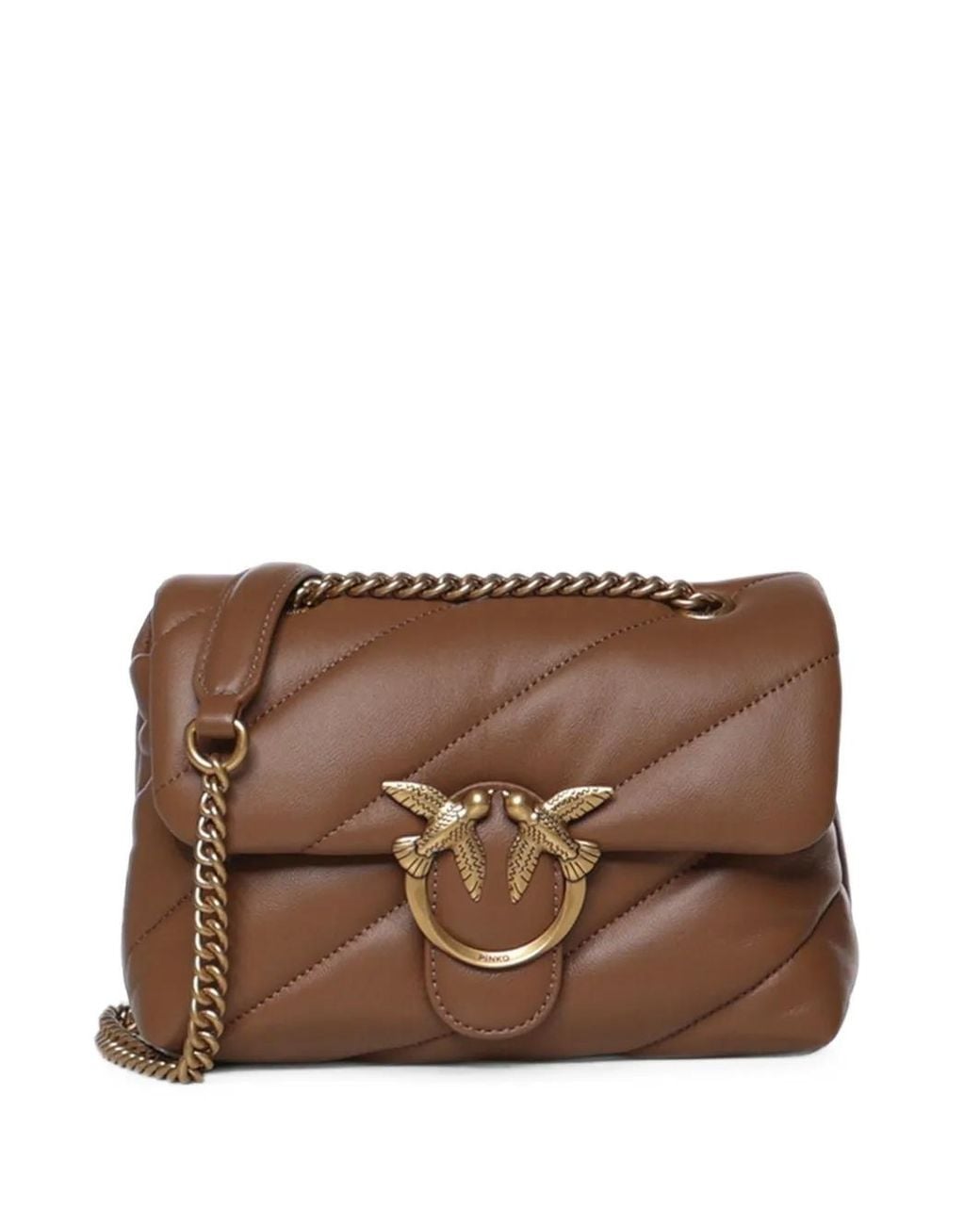 Pinko Brown Small Love Bag Quilted Leather Shoulder Bag