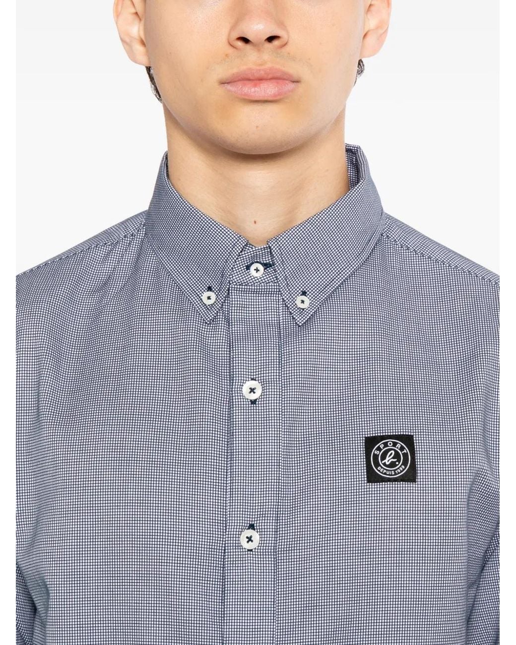 SPORT b. by agnès b. Blue Chemise À Carreaux Ornée D'Un Logo Patché for men