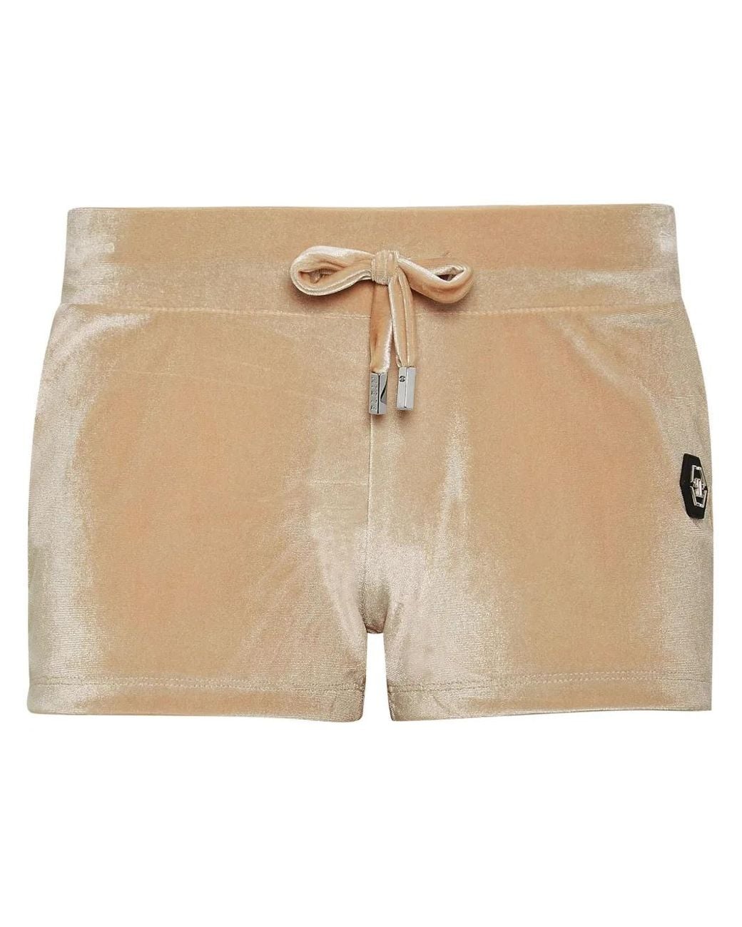 Philipp Plein Natural Rhinestone-Embellished Drawstring Shorts