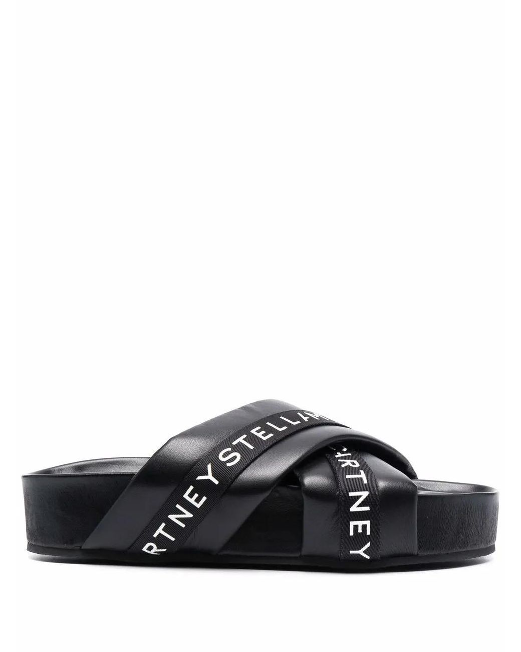 Stella McCartney Black Logo Tape Platform Slides