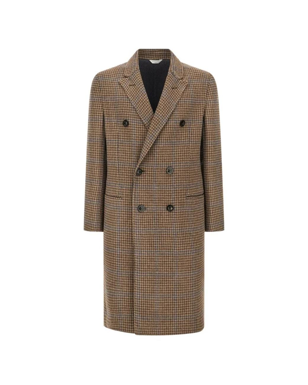 Boglioli Brown Double-Breasted Pied-De-Poule-Pattern Coat for men