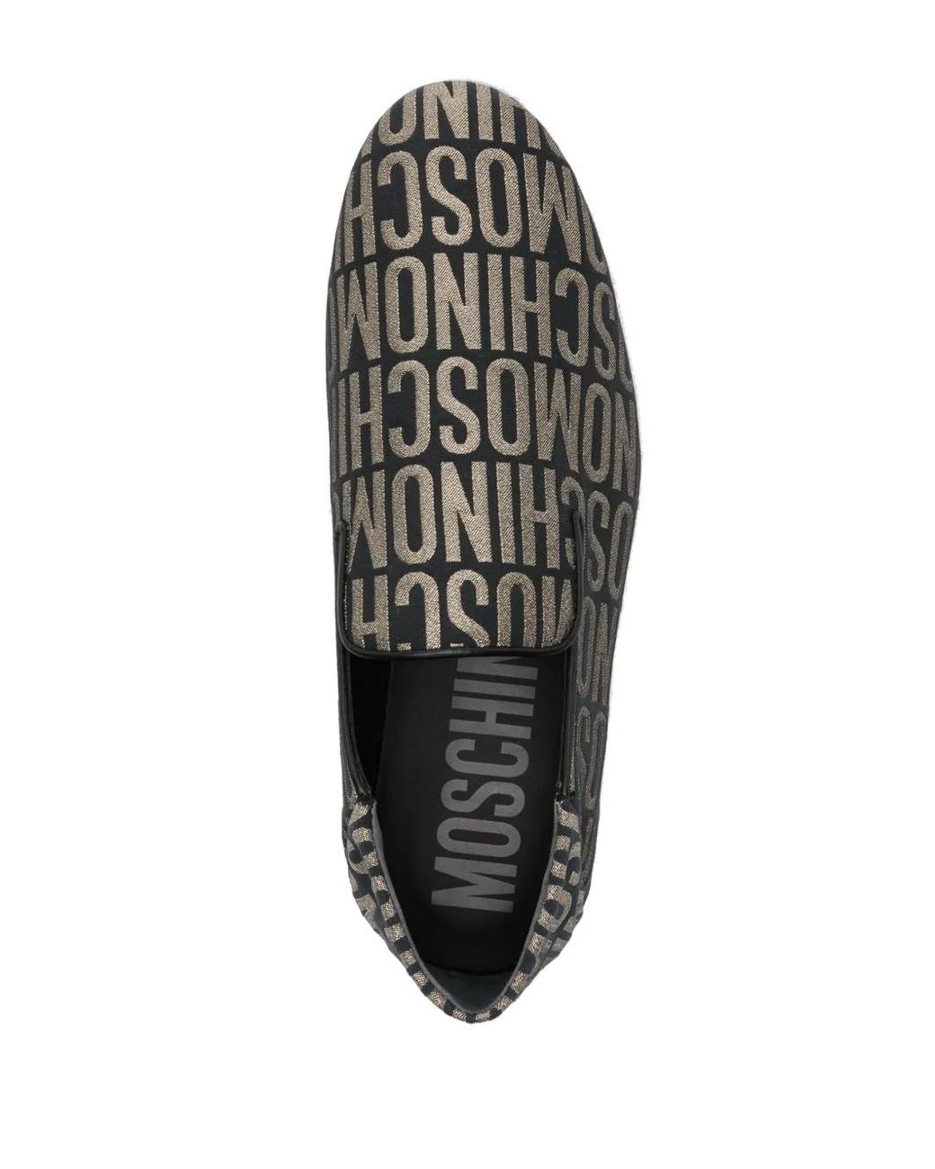 Moschino Gray Jacquard-Logo Almond-Toe Loafers for men