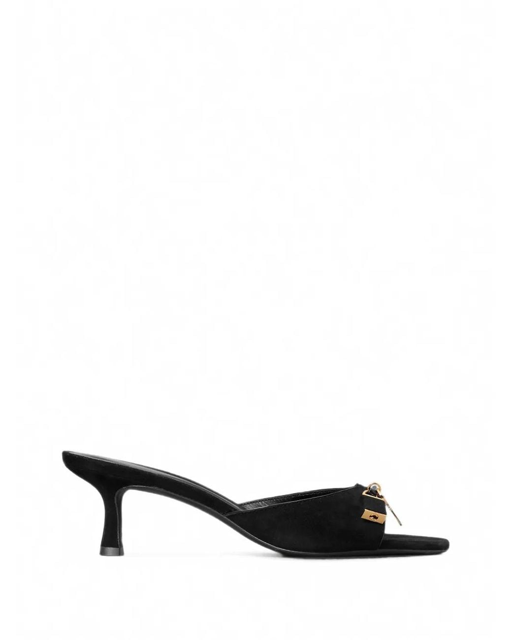 Tory Burch Black Lock Kitten Heel Sandals