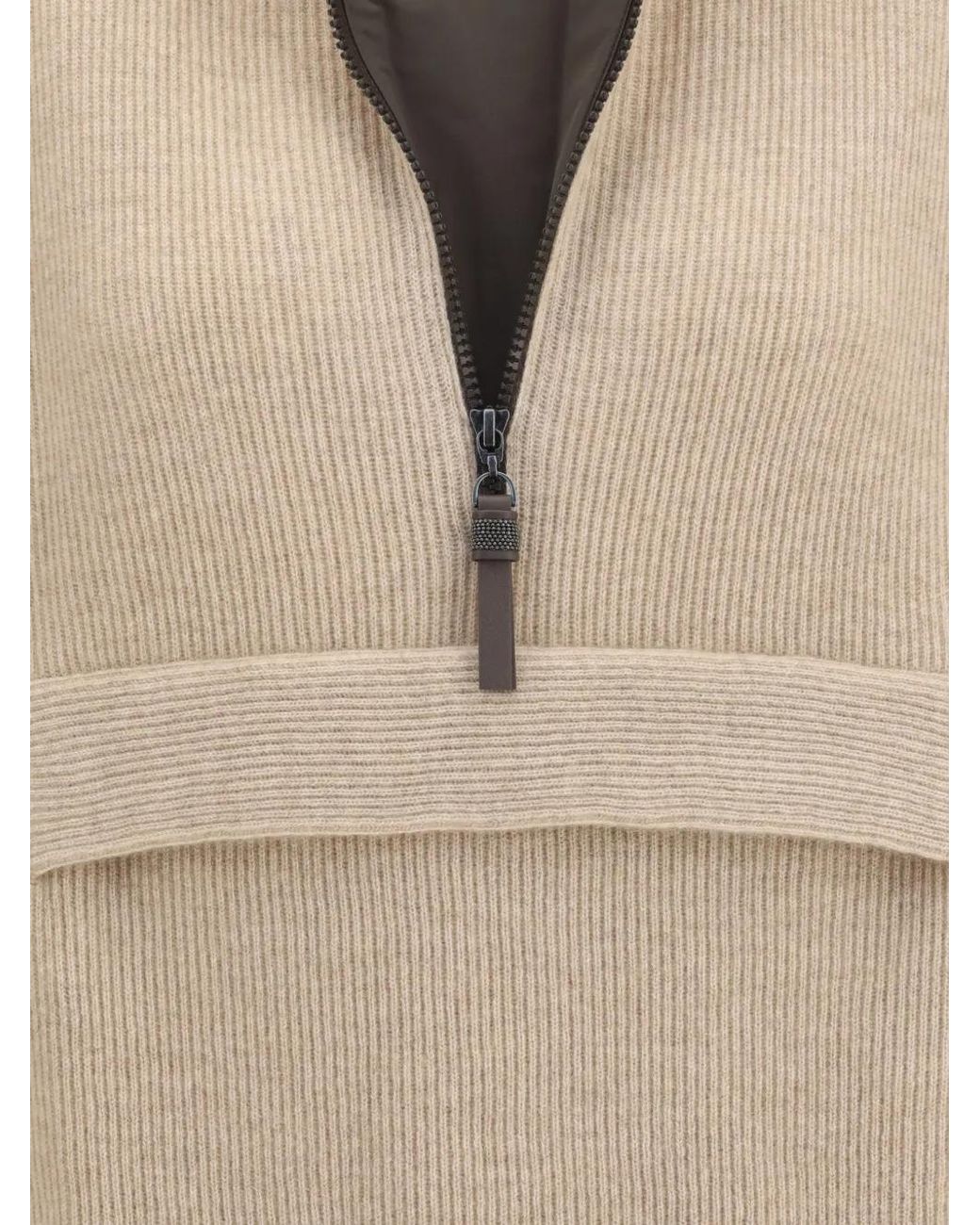 Brunello Cucinelli Natural Cashmere Half-Zip Sweater
