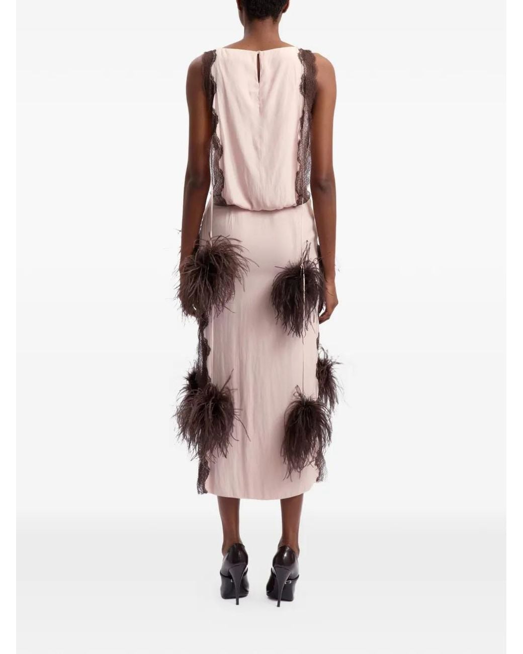 16Arlington Pink Romina Feather-Trim Midi Dress
