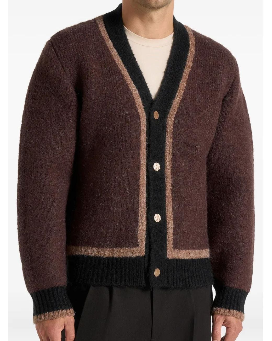 Manière De Voir Brown Elon Contrast-Detail Knit Cardigan for men