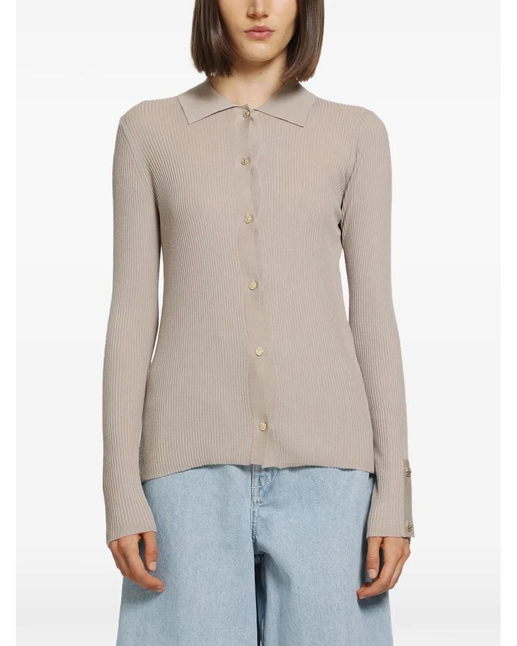 Max Mara Gray Ribbed-Knit Cardigan