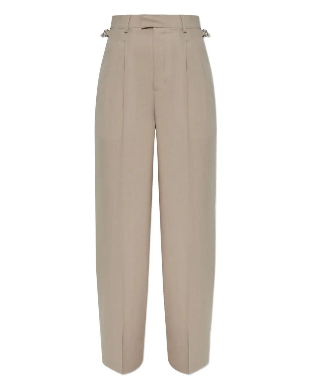 AMI Natural Pleated Buckle-Fastening Trousers