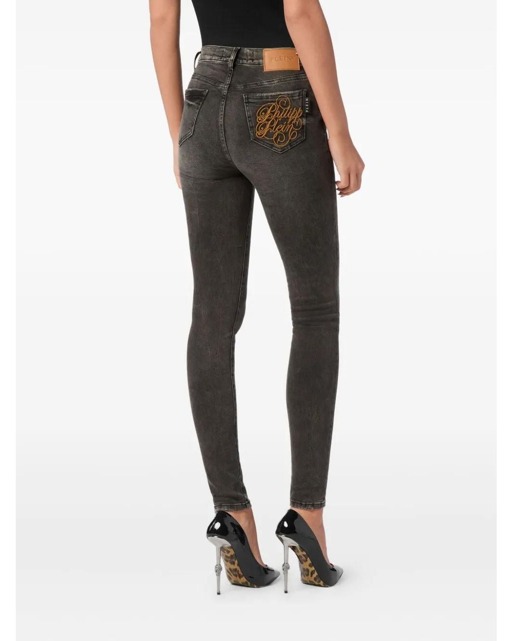 Philipp Plein Gray High-Waisted Skinny Jeans