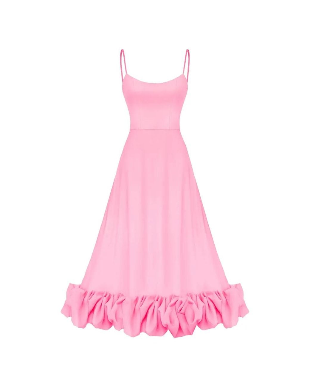 POST MERIDIEM Pink Scoop-Neck Flounce-Hem Midi Dress