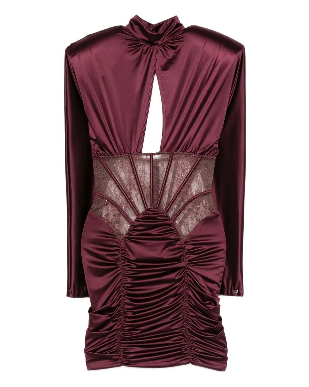 Nissa Purple Lace Insert Satin Mini Dress