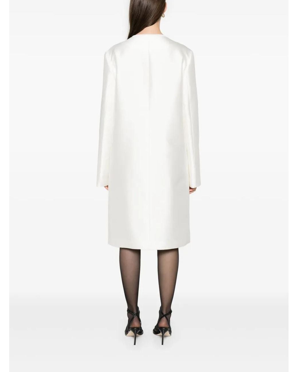 Totême White Collarless Silk Coat