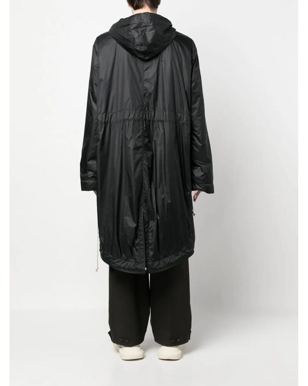 Rick Owens Black Fishtail Hooded Raincoat for men