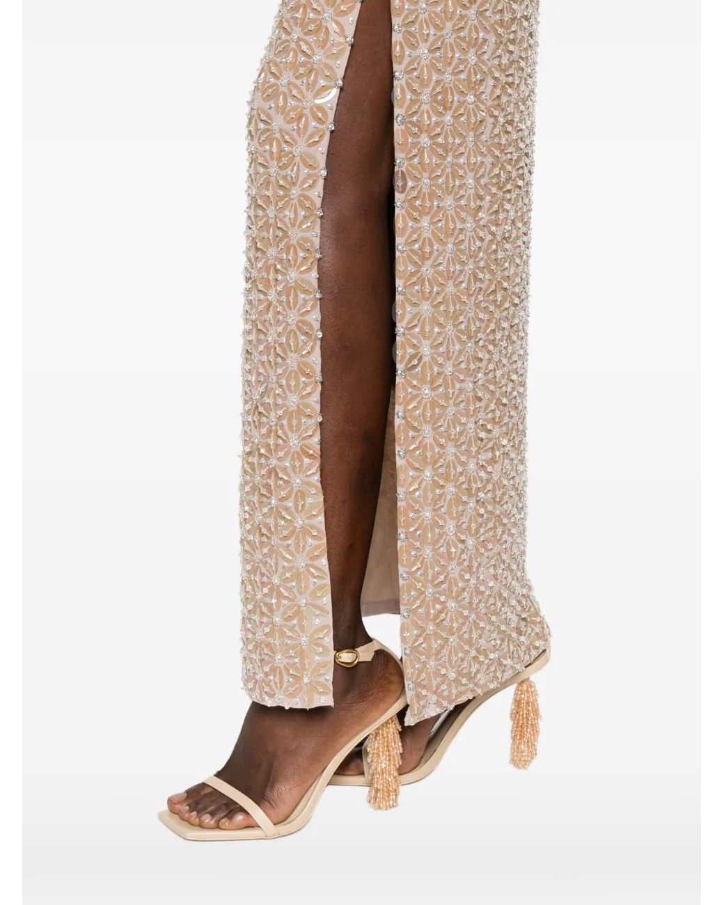 P.A.R.O.S.H. Natural Sequin-Embellished Maxi Skirt