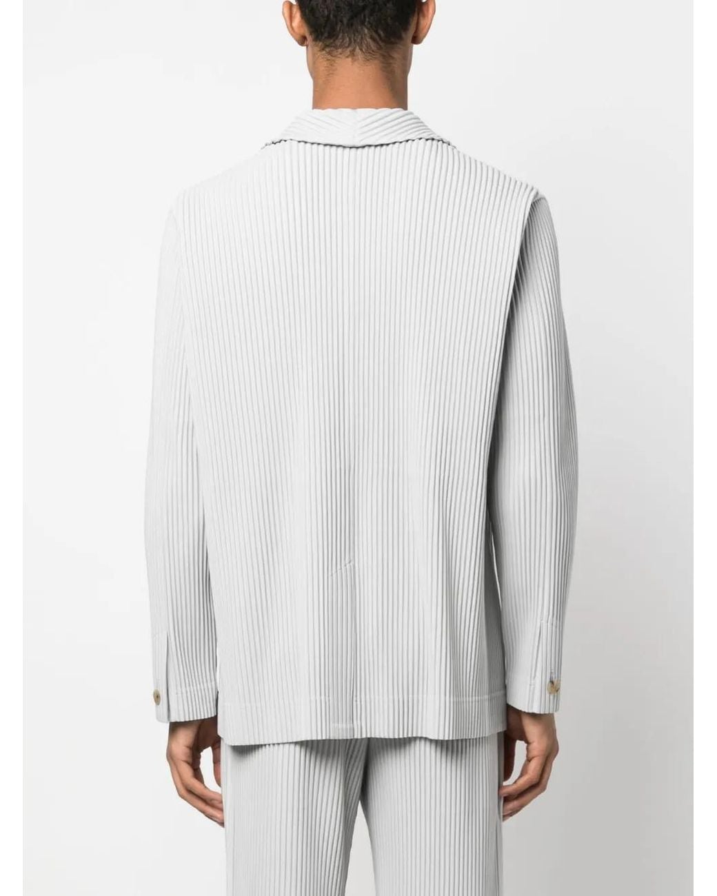 Homme Plissé Issey Miyake White Micro-Pleated Single-Breasted Blazer for men