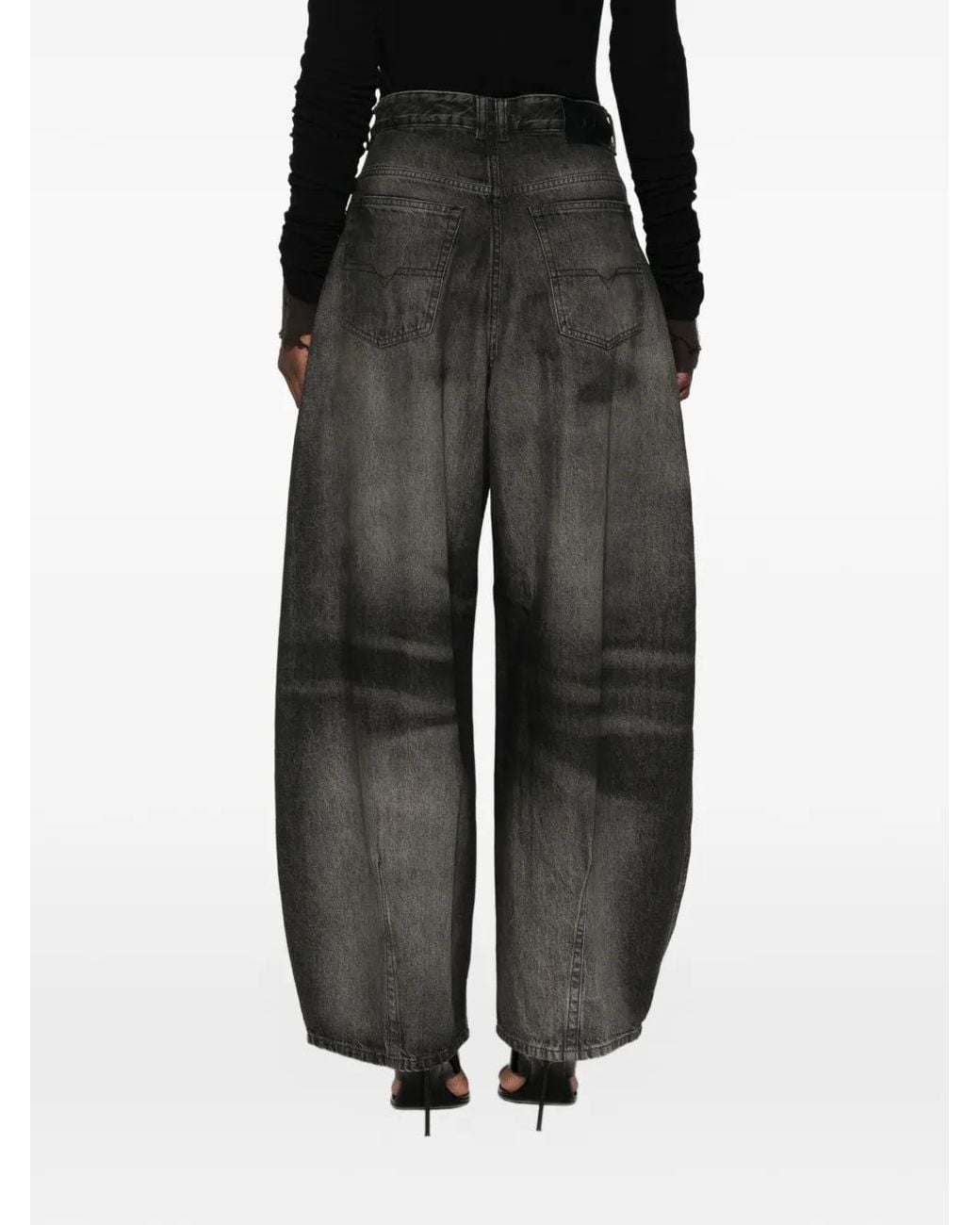 DIESEL Gray Faded-Effect Wide-Leg Jeans