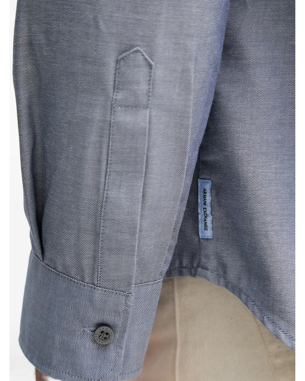 ARMANI EXCHANGE Blue Logo-Embroidered Long-Sleeve Shirt for men