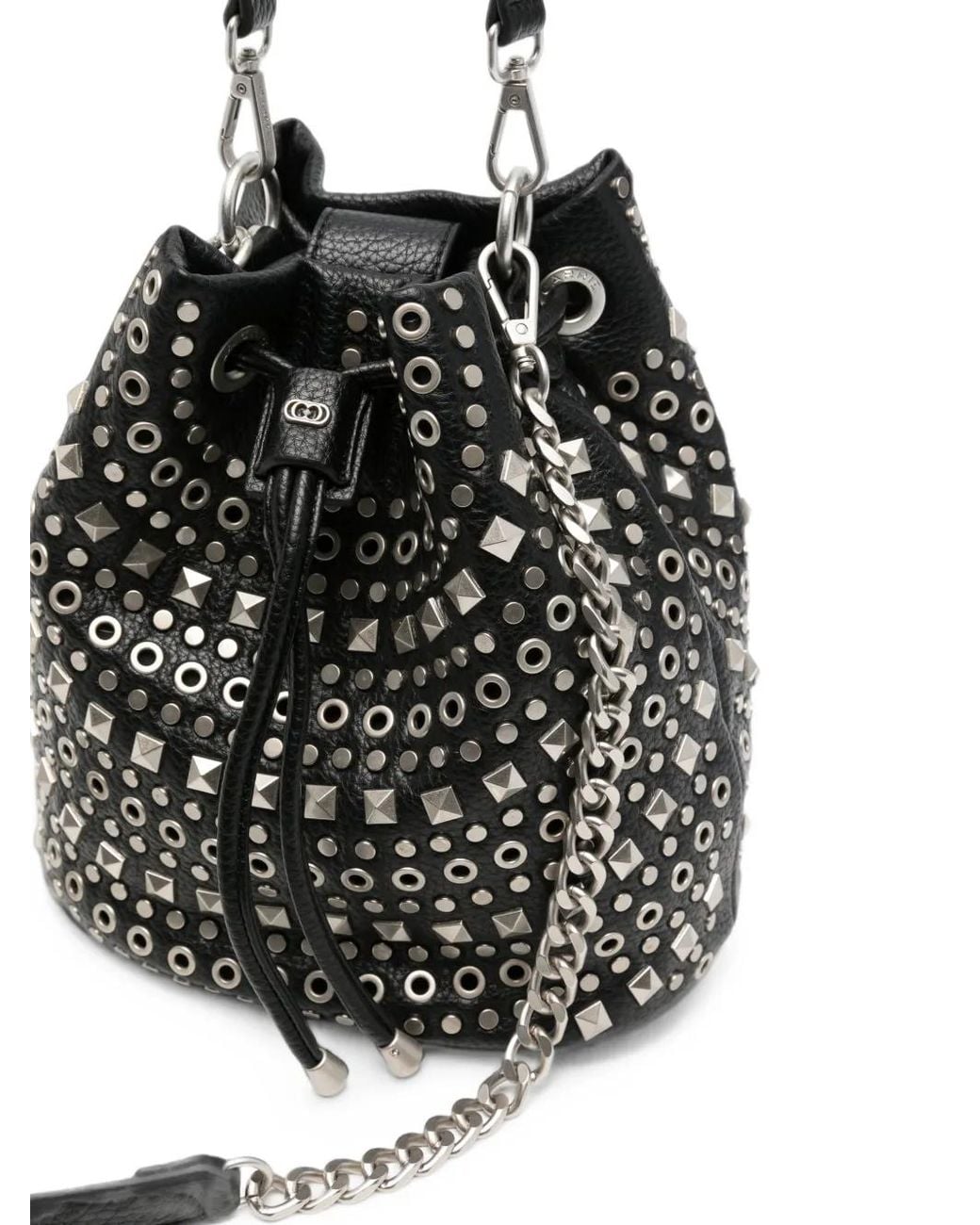 La Carrie Black Solid Stud-Embellished Bucket Bag