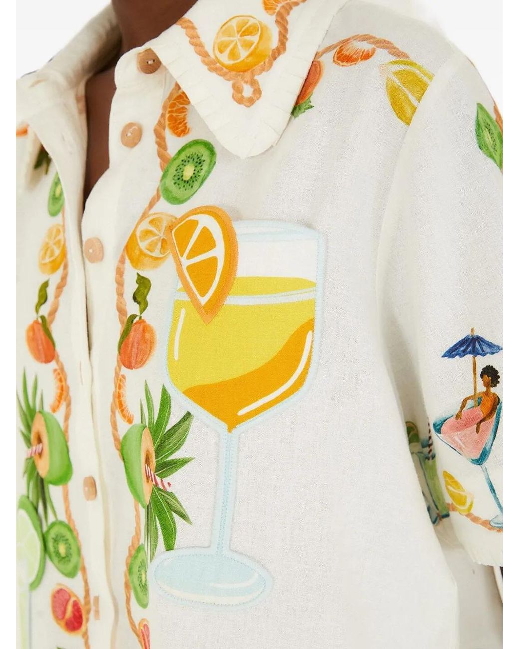 Farm Rio White Off- Biricutico Scarf Embroidered Short-Sleeve Shirt